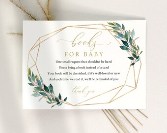 Books for Baby Card Template,  Editable Instant Download, Greenery Geometric, Try Before Purchase