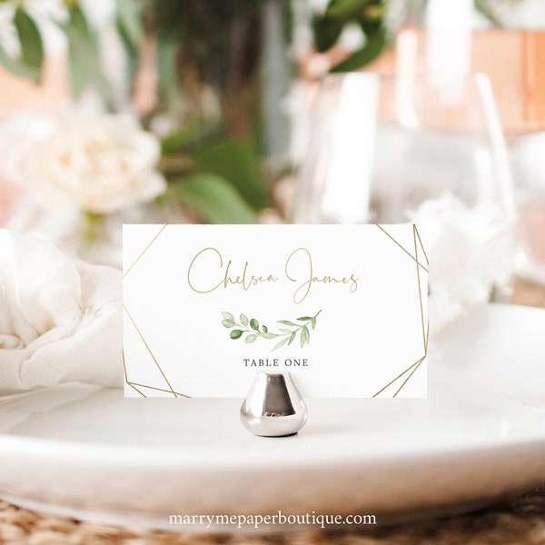 Place Card Template, Templett, Editable Printable, Instant Download, Greenery & Gold