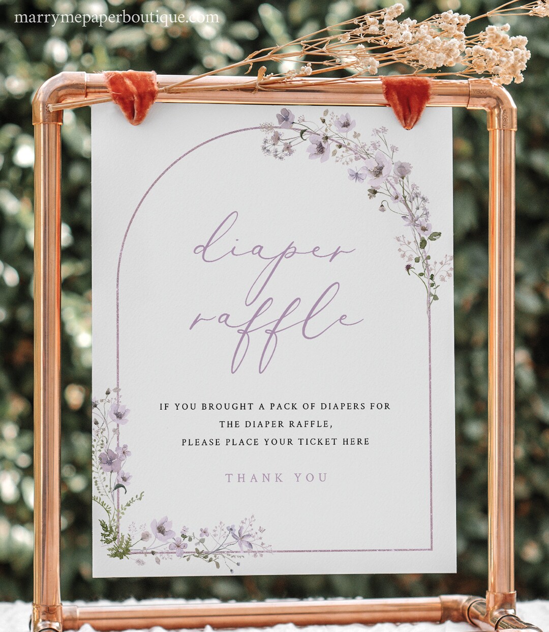 Rustic Raffle Sign Diaper Raffle Sign & Ticket Template, Rustic Lavender Flowers Arch ...