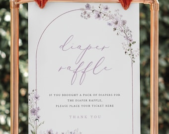 Diaper Raffle Sign & Ticket Template, Rustic Lavender Flowers Arch, Baby Shower Diaper Raffle Sign, Editable, Templett INSTANT Download