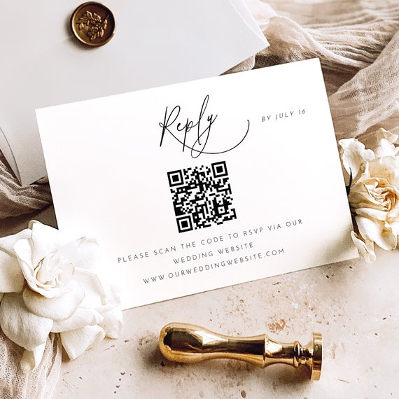 RSVP Card Template, Pretty Calligraphy, QR Code Reply Card, Calligraphy RSVP Enclosure Card, Editable, Templett Instant Download