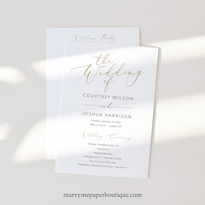 Wedding Ceremony Program Template, Elegant Gold Script, Wedding Program, Printable,  Editable, Templett INSTANT Download, 5x7