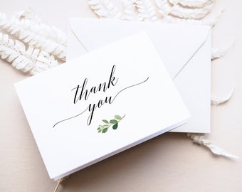 Thank You Card Template, Folded, Try Before Purchase, Editable Instant Download, Greenery Leaf