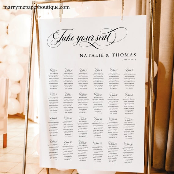 Wedding Seating Chart Template, Classic Wedding Calligraphy, Editable Wedding Seating Plan Poster Sign, Printable, Templett INSTANT Download