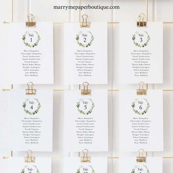 Wedding Seating Chart Cards Template, Editable & Printable, Templett Instant Download, Try Before Purchase, Elegant Greenery