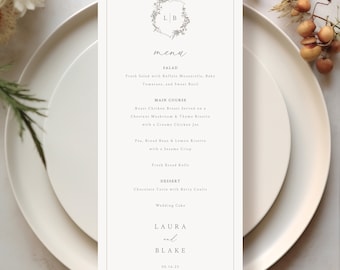 Wedding Menu Template, Botanical Crest, Elegant Wedding Menu, Printable, Templett, Editable, INSTANT Download