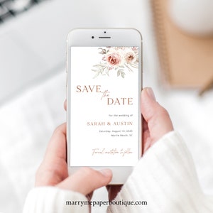 Digital Save the Date Text Invitation Template, Floral Boho, Editable, Electronic Save The Date Text Invite, Templett INSTANT Download image 1