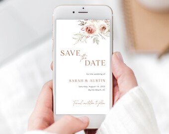 Digital Save the Date Text Invitation Template, Floral Boho, Editable, Electronic Save The Date Text Invite, Templett INSTANT Download