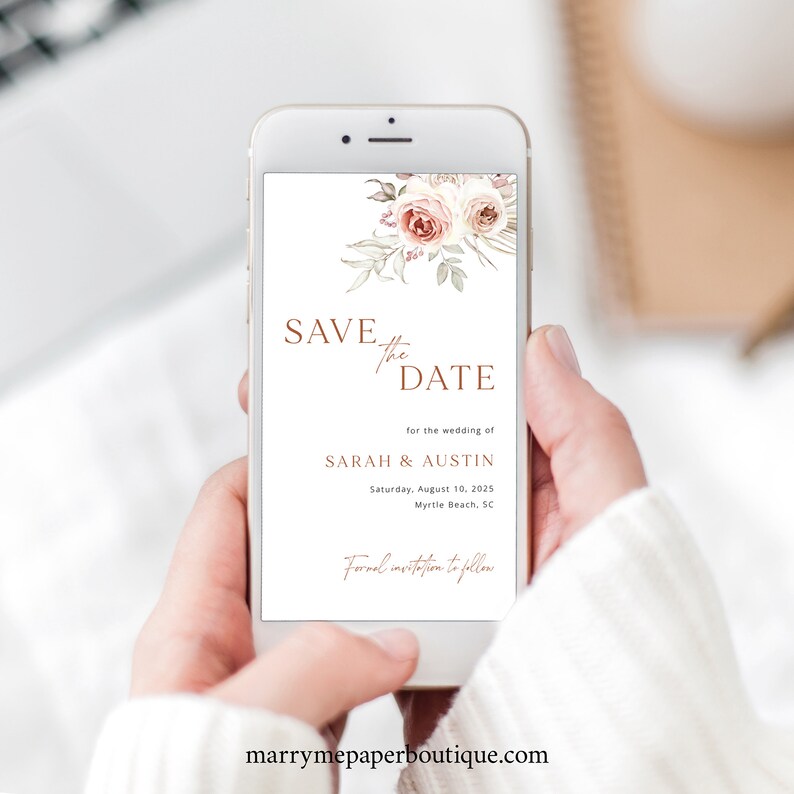 Digital Save the Date Text Invitation Template, Floral Boho, Editable, Electronic Save The Date Text Invite, Templett INSTANT Download image 1