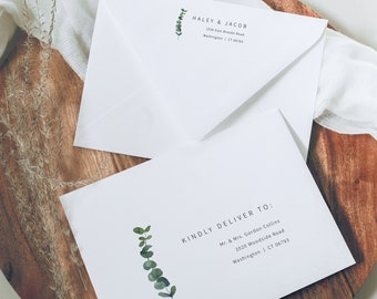 Wedding Envelope Address Template, Elegant Eucalyptus, Greenery Envelope Address, Printable, Editable, Templett INSTANT Download