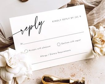 RSVP Card Template, Modern Minimalist Calligraphy, Editable Wedding Reply Card, Modern Wedding RSVP Card Template, Templett INSTANT Download