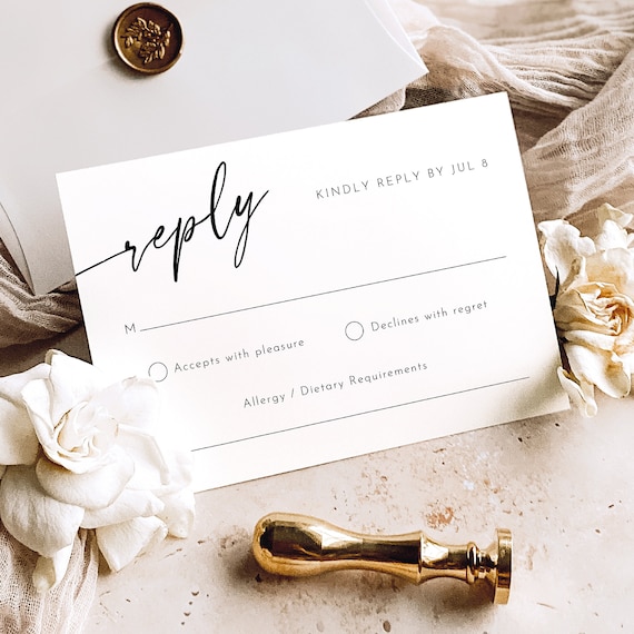 RSVP Card Template, Modern Minimalist Calligraphy, Editable Wedding Reply Card, Modern Wedding RSVP Card Template, Templett INSTANT Download