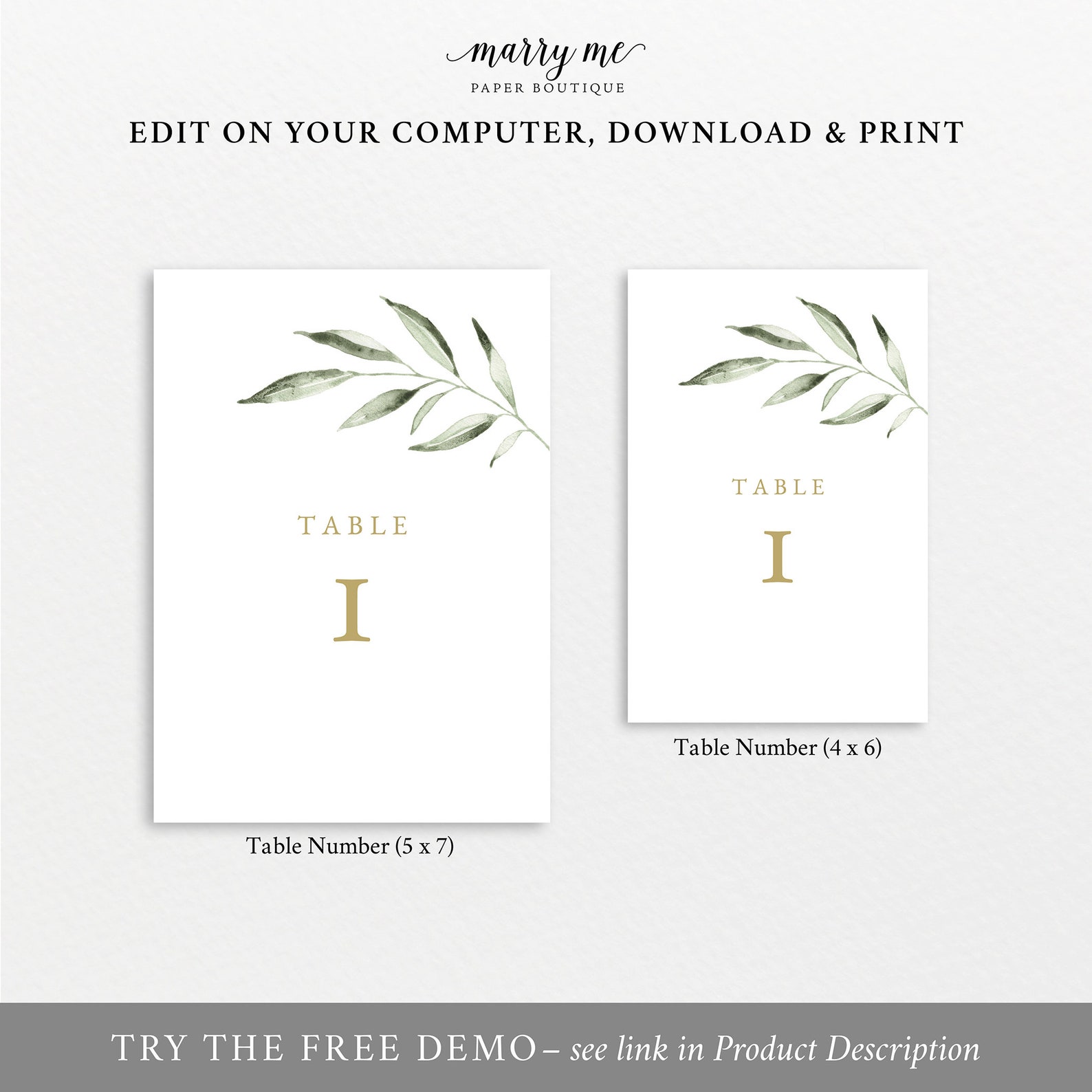 Table Number Template Greenery Leaf Editable Instant - Etsy
