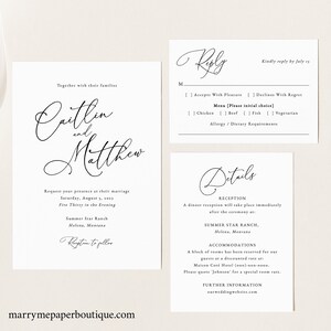 Calligraphy Wedding Invitation Template Set, Elegant Wedding, Invitation Set, Printable, Editable, Details, RSVP, Templett INSTANT Download