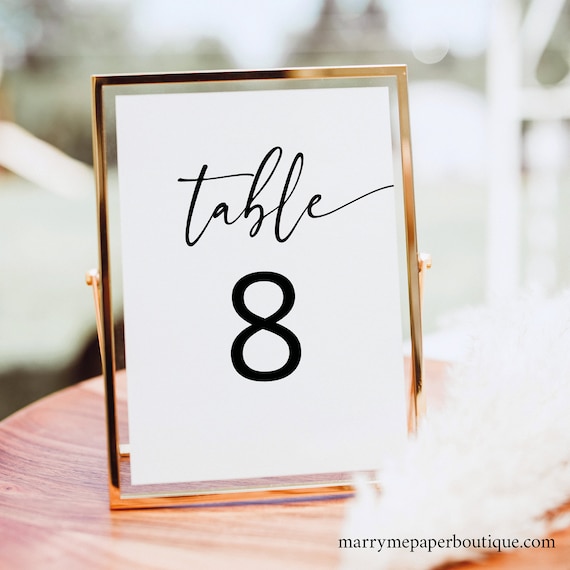 Table Number Sign Template, Modern Calligraphy, Instant Download, Templett, Try Before Purchase, Editable & Printable