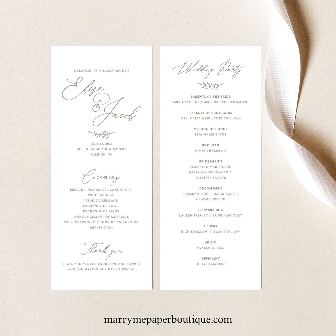 Wedding Program Template, Editable, Instant Download, Ceremony Program ...