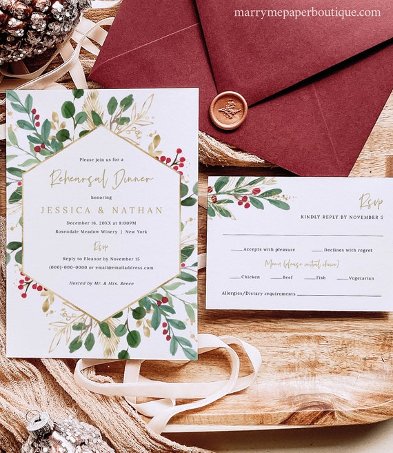 Rehearsal Dinner Invitation Template, Winter Wedding, Includes RSVP, Printable, Editable, Winter Rehearsal Invite, Templett INSTANT Download