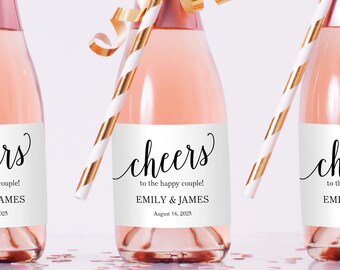 Mini Champagne Bottle Label Template, Try Before Purchase, Modern Script, Editable Instant Download