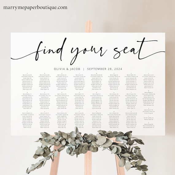 Seating Chart Template, Modern Calligraphy, Editable Seating Plan, Printable Seating Poster, Seating Sign, Templett INSTANT Download