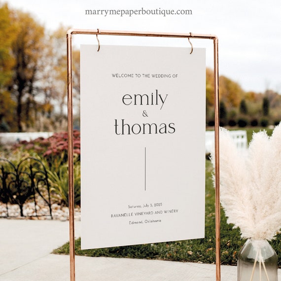 Wedding Welcome Sign Template, Minimalist Modern, Welcome To Our Wedding Sign, Editable Wedding Sign, Printable, Templett INSTANT Download