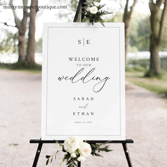 Wedding Welcome Sign, Minimalist Wedding Monogram, Editable, Welcome to Our Wedding Sign Template, Printable, Templett INSTANT Download