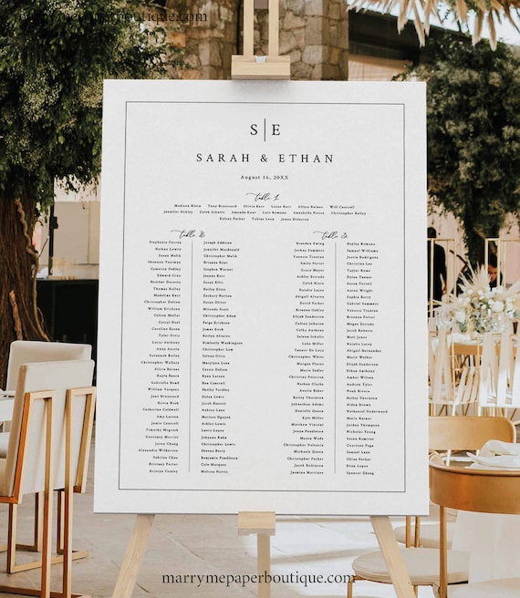 Wedding Banquet Seating Plan Template, Minimalist Wedding Monogram, Wedding Seating Chart, Printable, Editable, Templett INSTANT Download