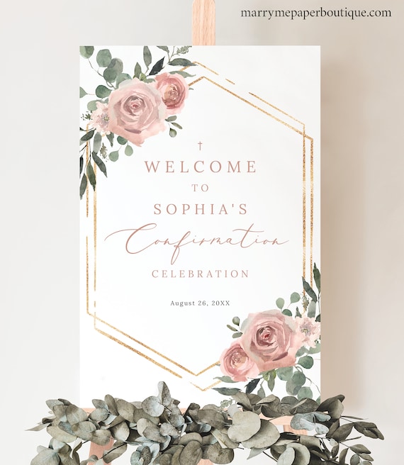 Confirmation Welcome Sign Template, Dusky Pink Floral, Welcome to the Confirmation Sign, Editable, Printable, Templett INSTANT Download