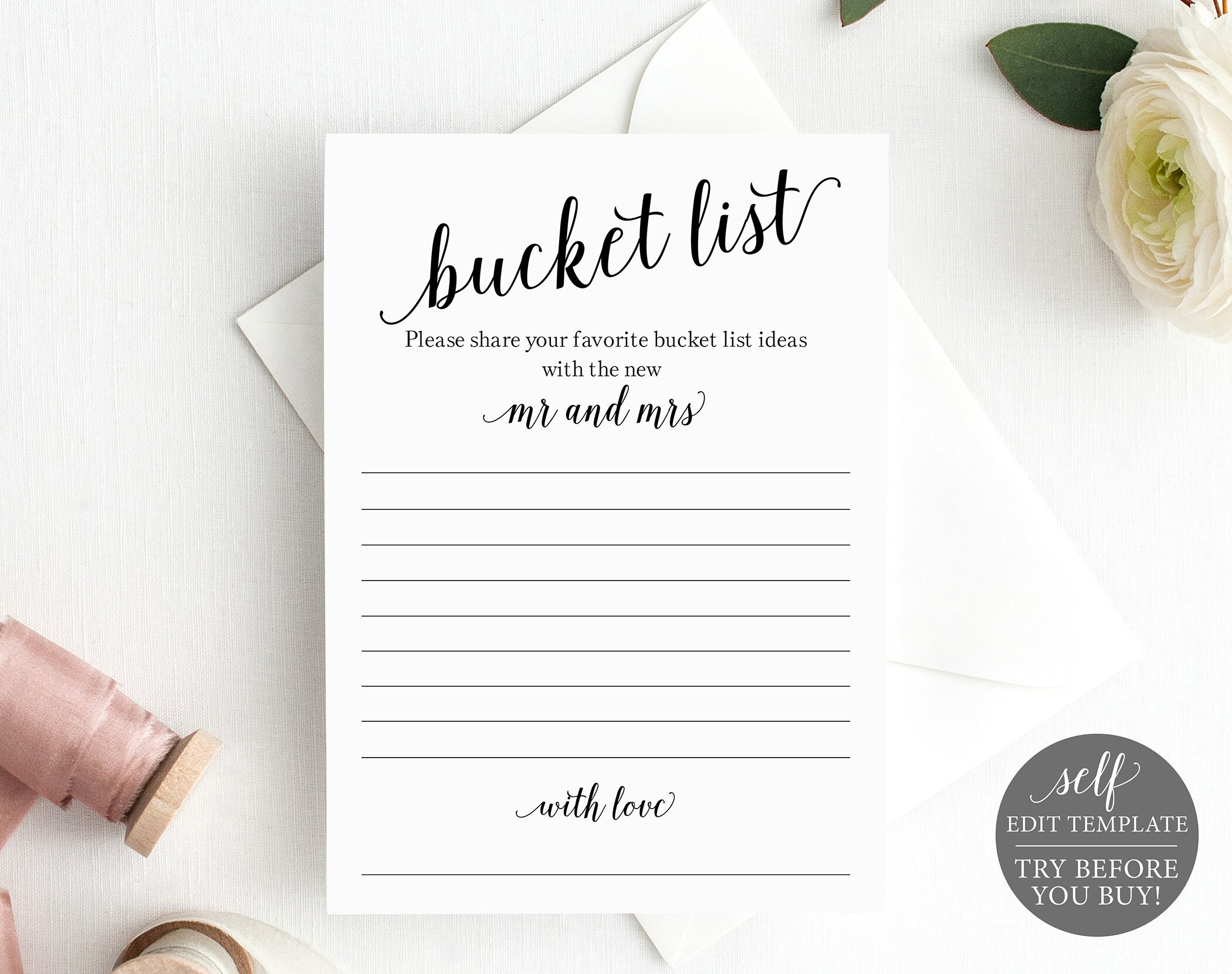 Bucket List Card Template Modern Script 100 Editable Etsy