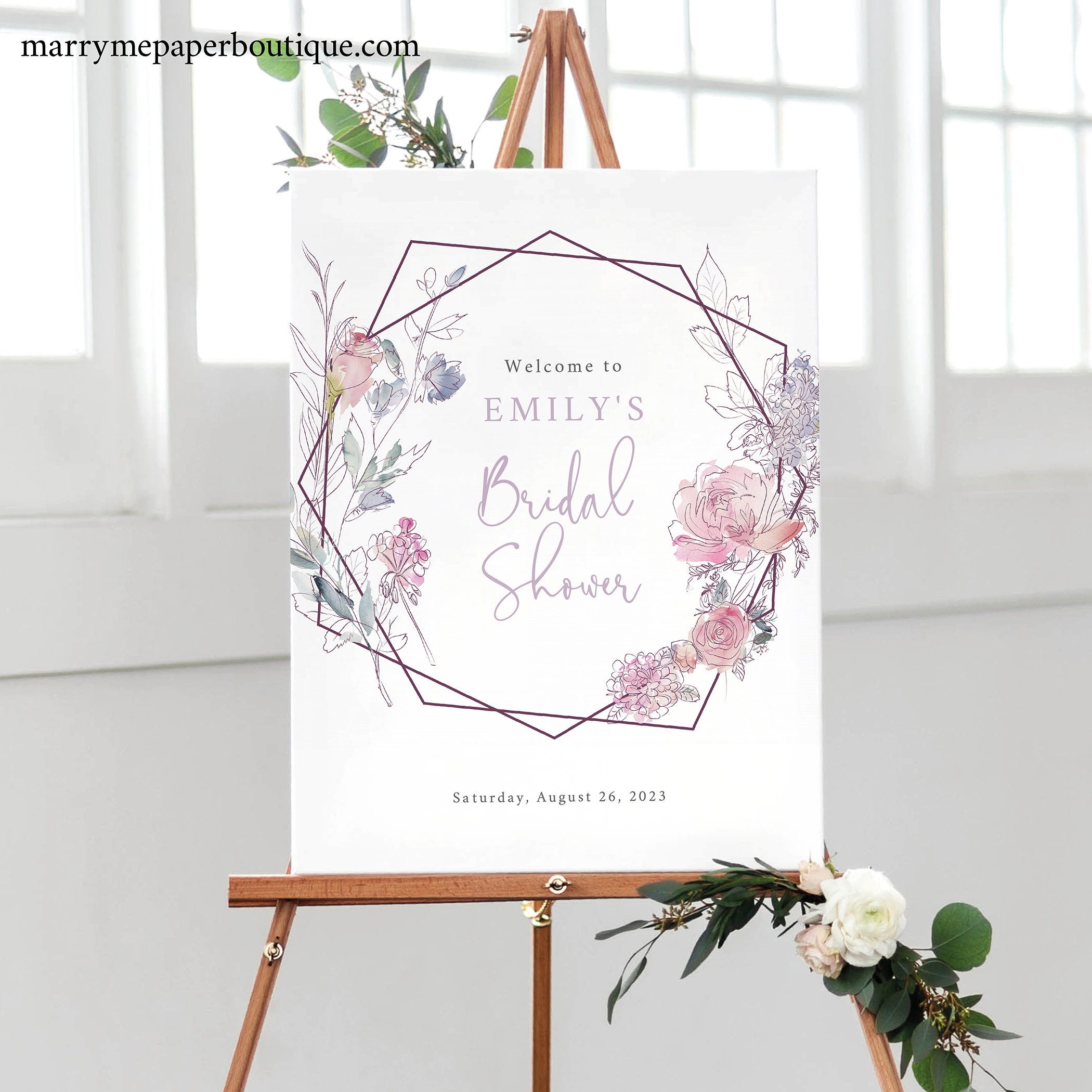 Bridal Shower Welcome Sign Template Pink Lilac Floral Etsy