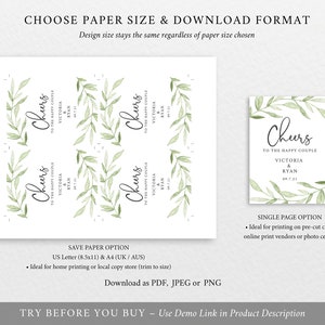 Wine Bottle Label Template, Try Before Purchase, Editable Instant Download, Greenery Leaves image 4