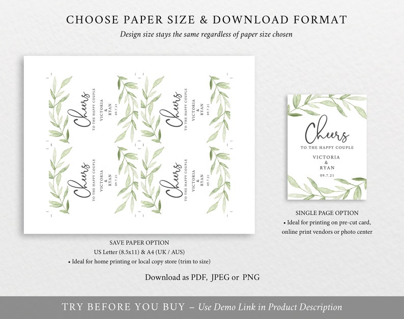 Wine Bottle Label Template, Try Before Purchase, Editable Instant Download, Greenery Leaves image 4
