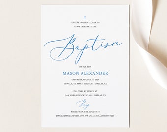 Baptism Invitation Template, Free Demo Available, Editable Instant Download, Light Blue