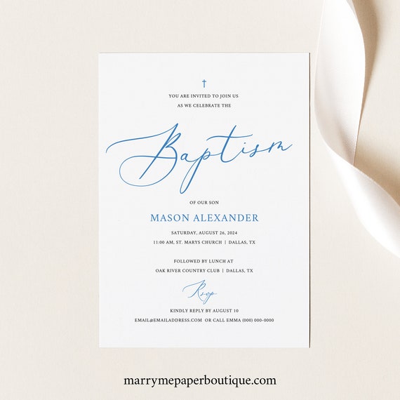 Baptism Invitation Template, Free Demo Available, Fully Editable Instant Download, Light Blue