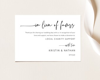 In Lieu of Favors Card Template, Modern & Contemporary, Simple Charity Donation Card, Printable, Editable, Templett INSTANT Download