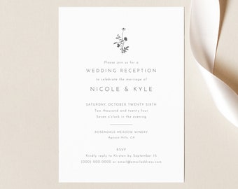 Reception Invitation Template, Elegant Botanic Flowers, Wedding Reception Invitation Card, Printable, Templett INSTANT Download, Editable