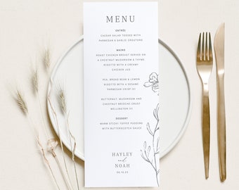 Menu Template, Elegant Botanical, Skinny Menu, Demo Available, Order Edit & Download In Minutes