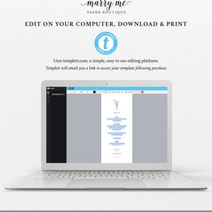 Wedding Menu Template Tall, Modern Rustic Design, Templett Instant Download, Editable Menu Printable, Try Before Purchase imagen 6
