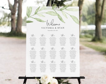 Seating Chart Template, Greenery Leaves, Templett, Try Before Purchase, Instant Download, Editable & Printable