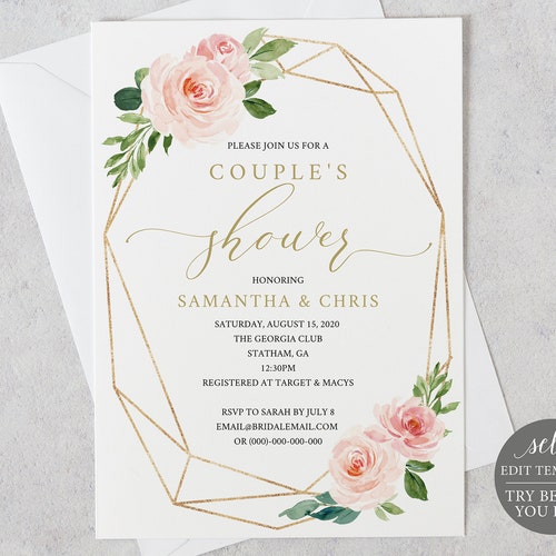 BB45 DIY Edit Yourself Pastel Pink Floral Bridal Shower EVITE Instant
