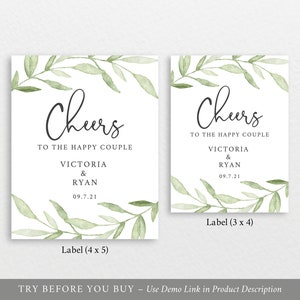 Wine Bottle Label Template, Try Before Purchase, Editable Instant Download, Greenery Leaves image 2