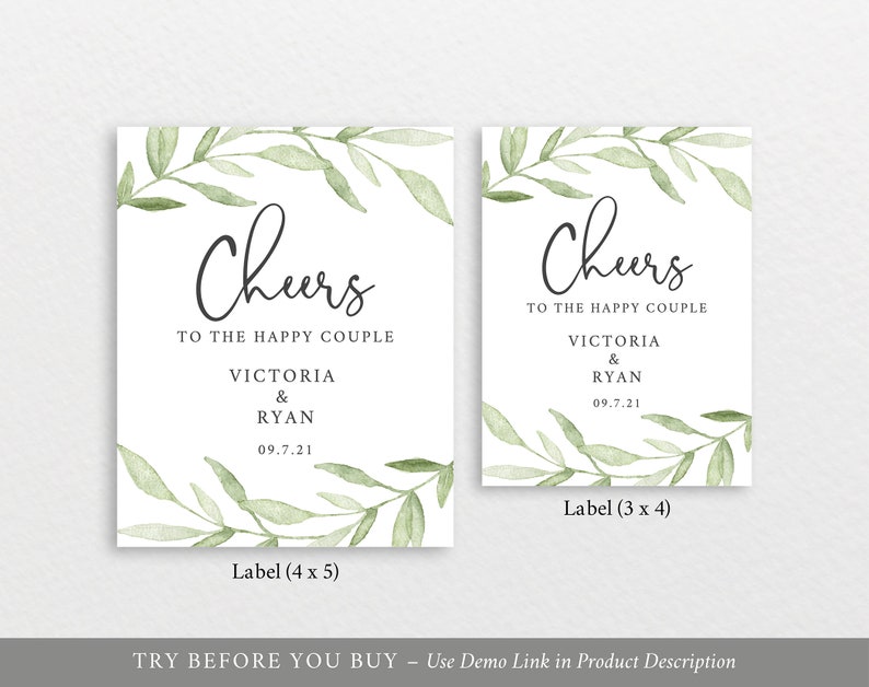 Wine Bottle Label Template, Try Before Purchase, Editable Instant Download, Greenery Leaves image 2