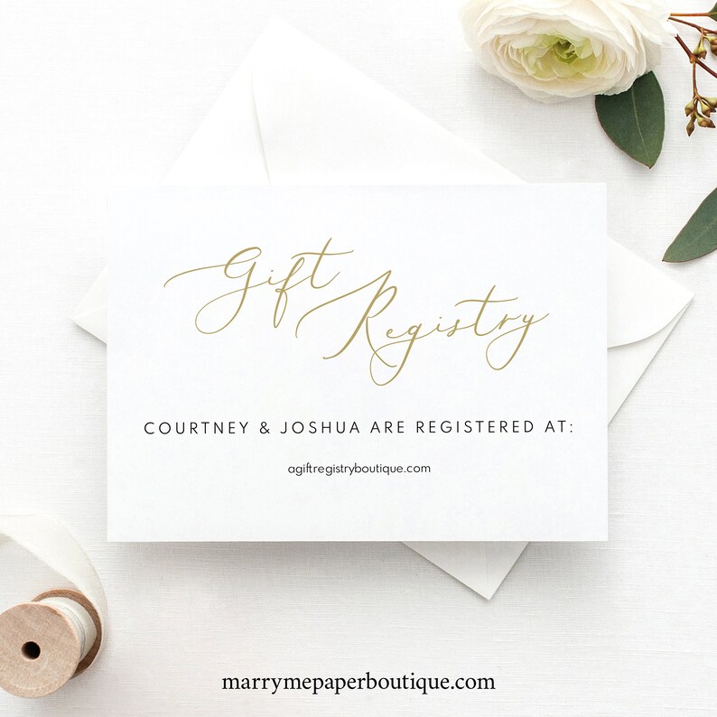 Gift Registry Card Template, Elegant Gold Script, Wedding Registry Card Printable, Editable, Templett, INSTANT Download image 2