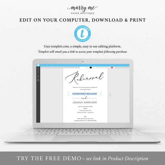 Rehearsal Dinner Invitation Template Elegant Calligraphy Etsy Polska
