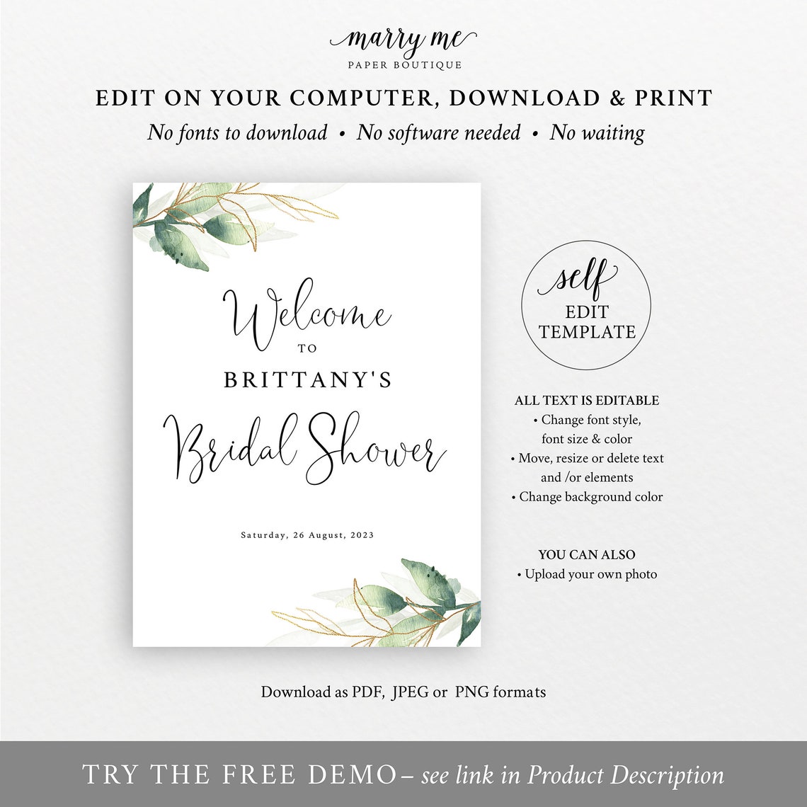 bridal-shower-welcome-sign-template-greenery-gold-bridal-etsy