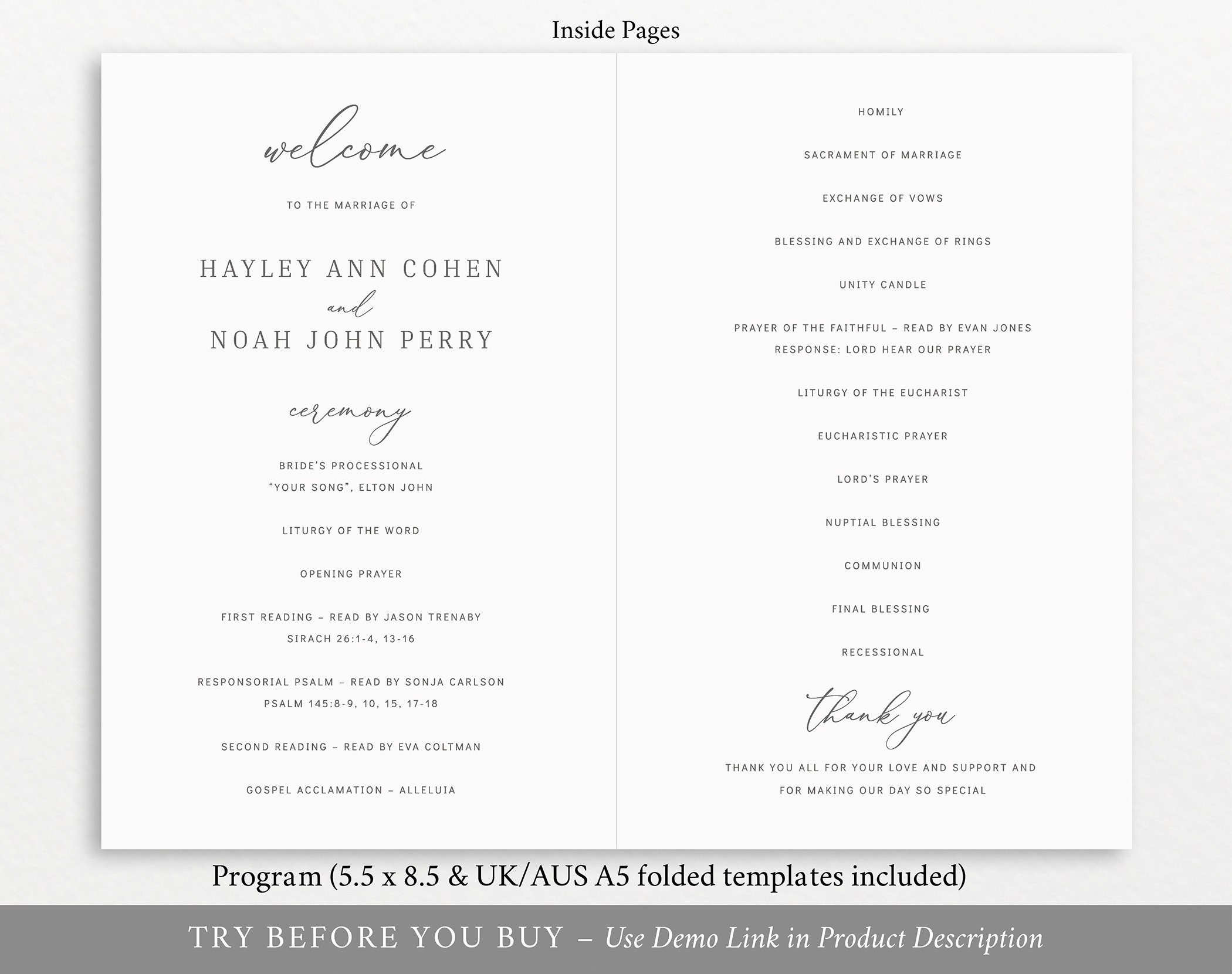 Catholic Wedding Program Template Folded, TRY BEFORE You