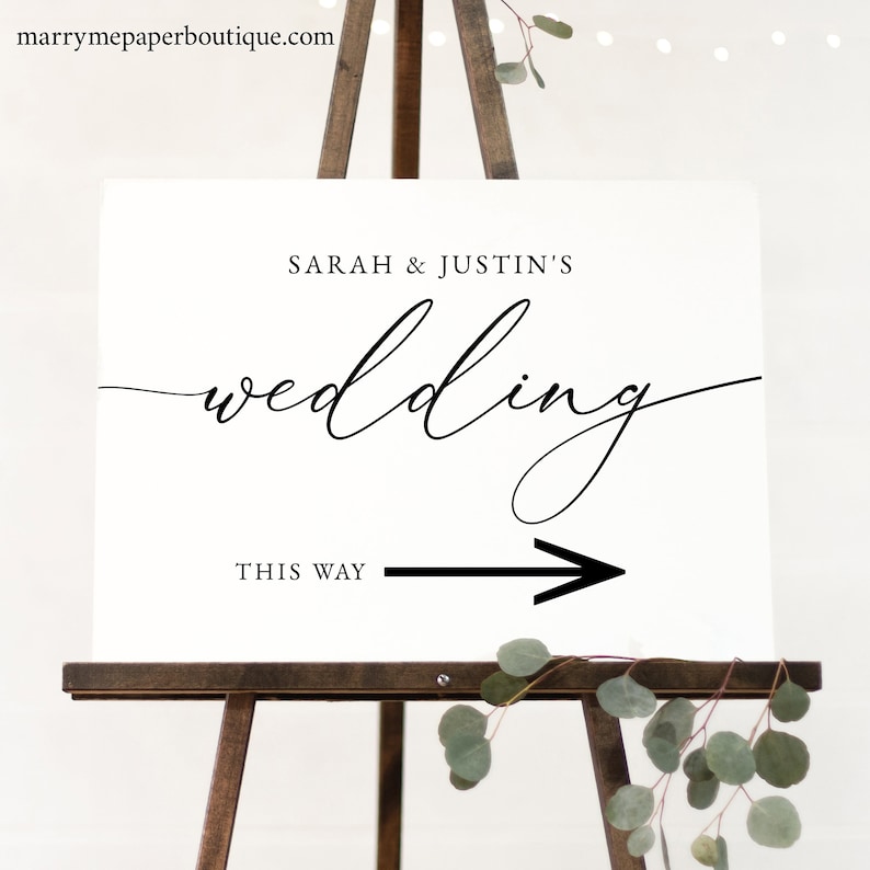Wedding Direction Sign Template, Classic & Elegant, Wedding Directional Arrow Sign, This Way To The Wedding Sign, Templett INSTANT Download image 2