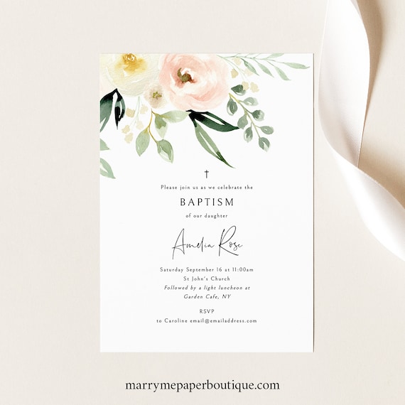 Baptism Invitation Template Printable Invite Templett | Etsy