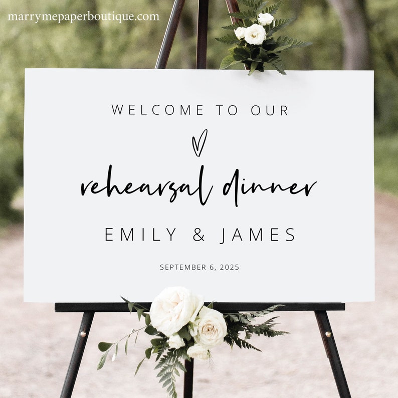 Rehearsal Dinner Welcome Sign Template, Love Heart, Editable, Modern Rehearsal Welcome Sign, Printable, Templett INSTANT Download image 3