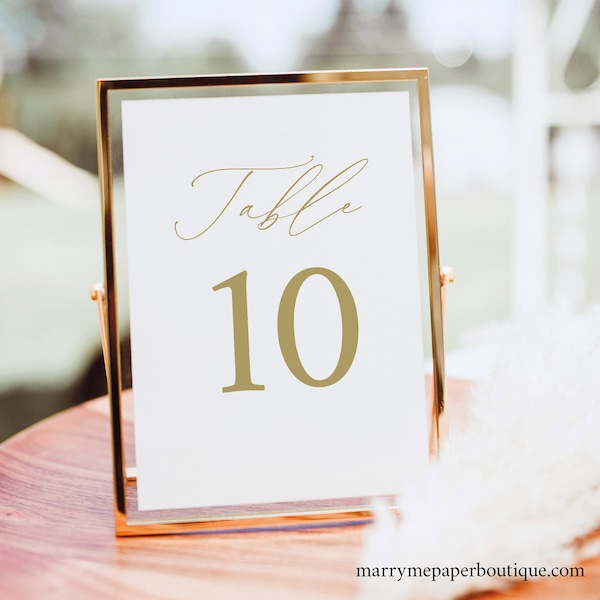 Table Number Template, Demo Available, Printable Editable Instant Download, Stylish Gold Script