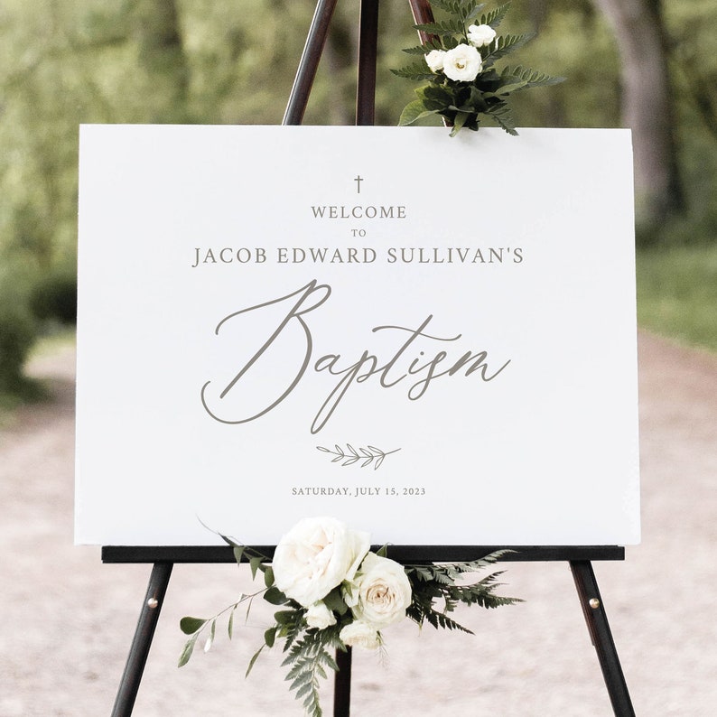 Baptism Welcome Sign Template, Elegant Font, Baptism Sign Printable, Editable, Templett INSTANT Download image 1